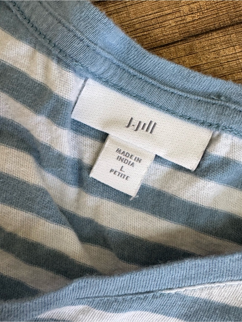 Preppy Nautical Grandmacore J Jill Bell Sleeve Everyday Basic Knit Top Size LP - Picture 2 of 6